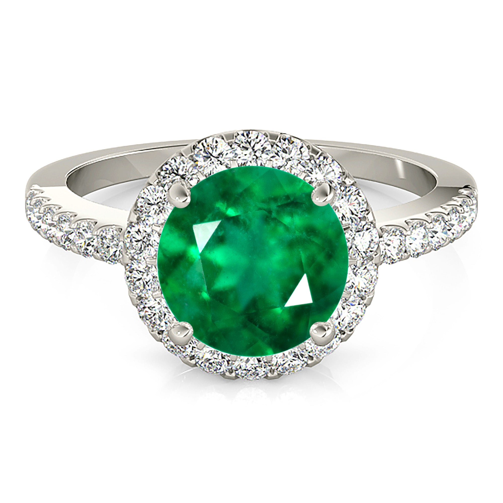 2.00 ct. Genuine Emerald Halo Ring With 0.45 ctw. Side Diamonds-VIRABYANI